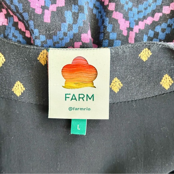 Farm Rio Forest Tapestry Split-Neck Midi Dress Size Large Beaded Tassels - Picture 7 of 8